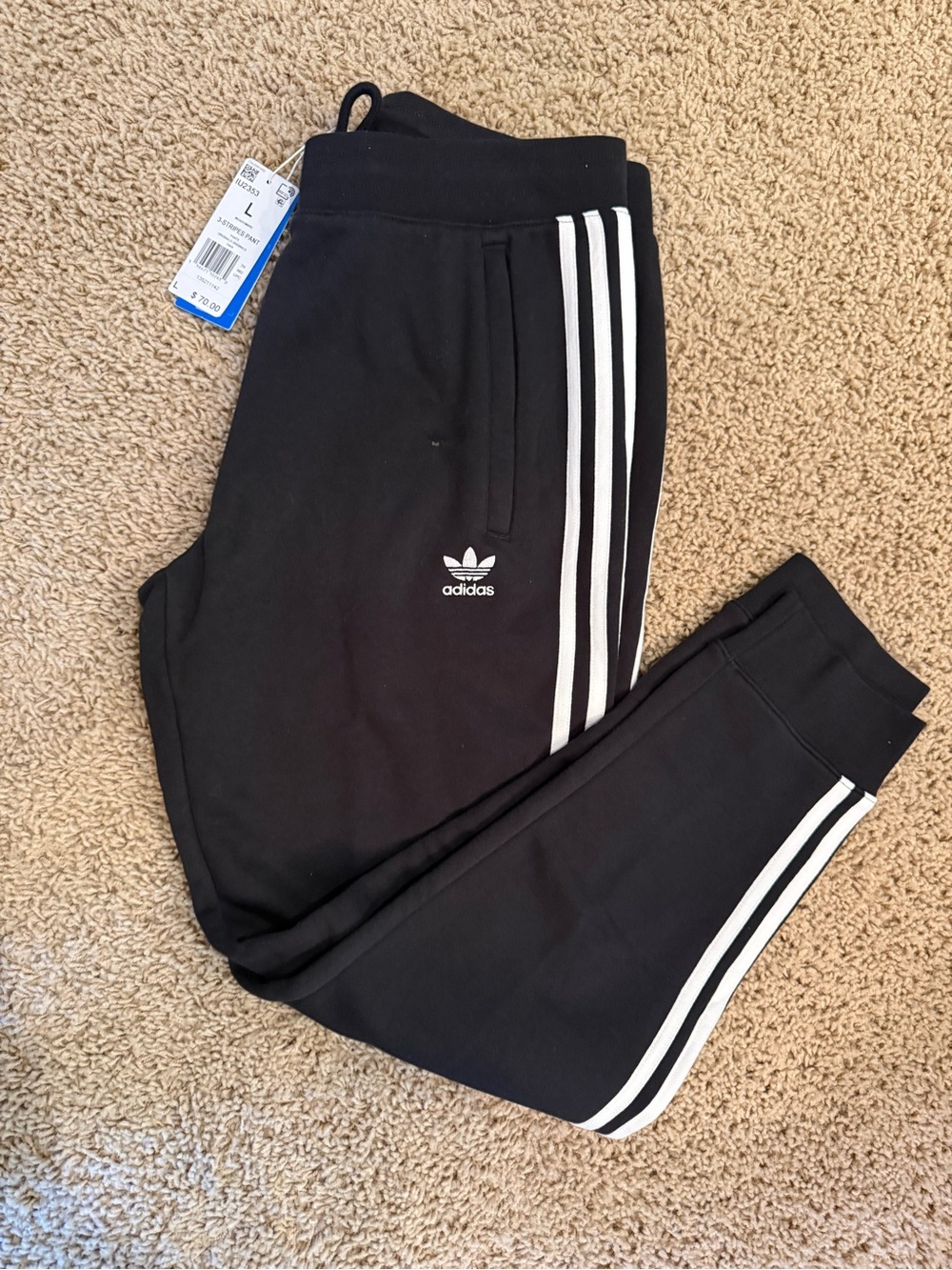 adidas Black Joggers with White 3-Stripes and Trefoil Logo